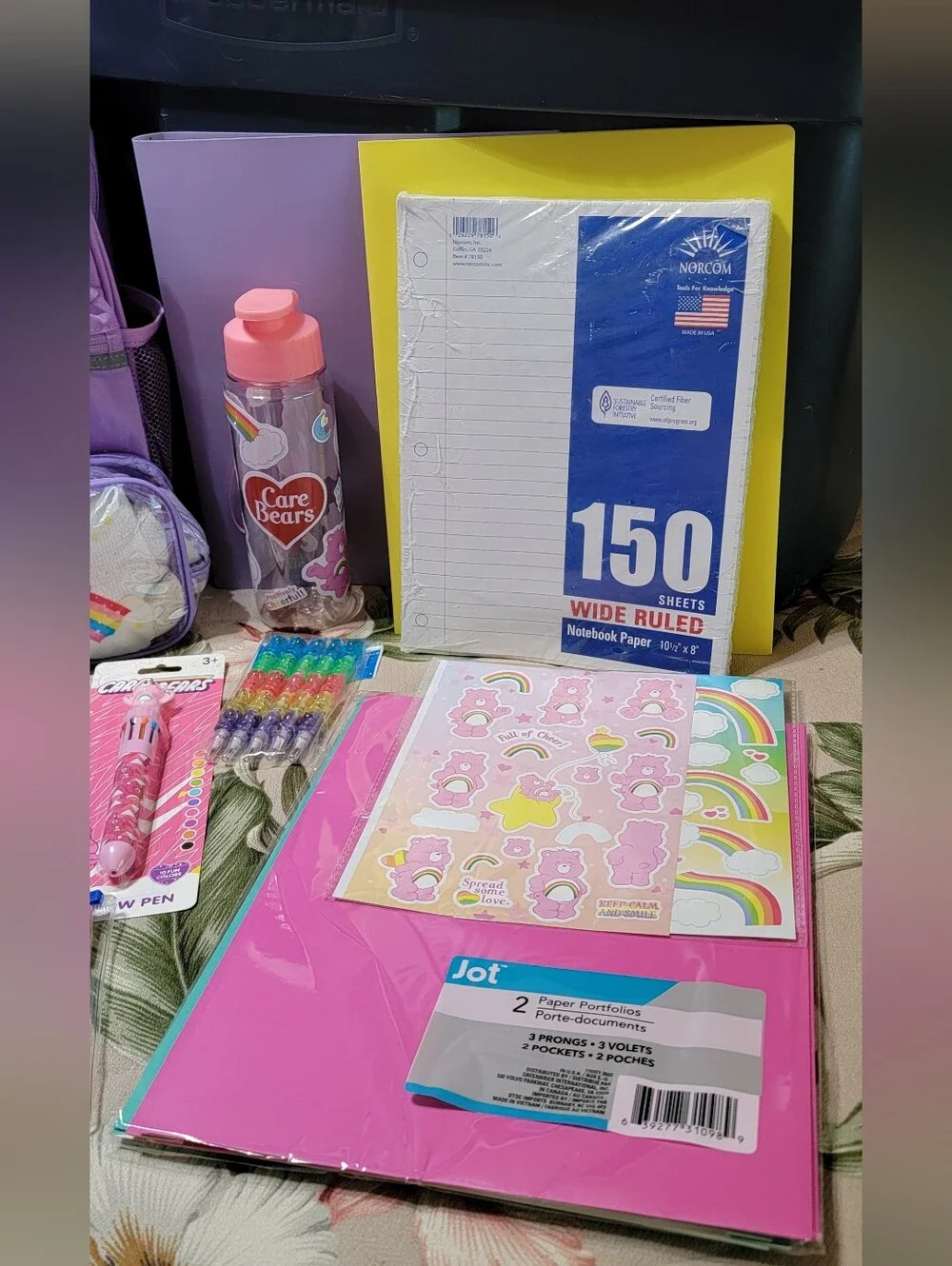 819-Care Bears Pink and Purple School Supplies Backpack Set